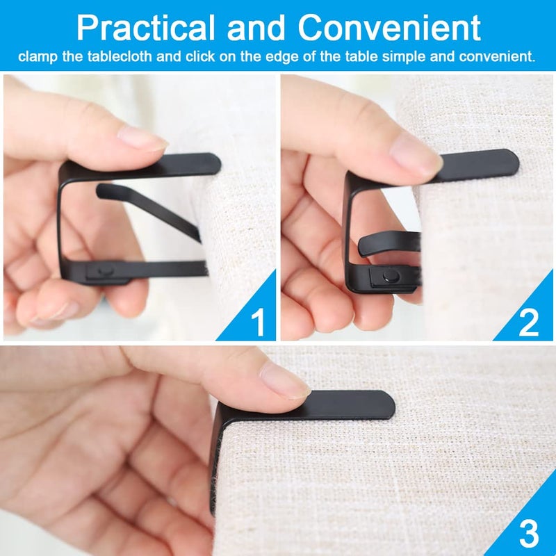 Jaxbo 4 Pieces Tablecloth Clips, Tablecloth Holders, Stainless Steel Table Cover Clamps, Suitable for Parties, Picnics, Restaurants & Weddings (Black) - Image 5